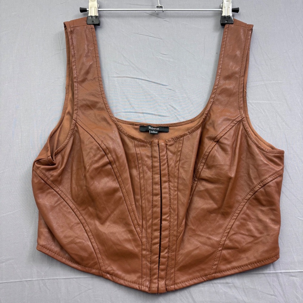 Blashe Cognac Brown Faux Corset Top Hook Eye Front Western Womens Size L